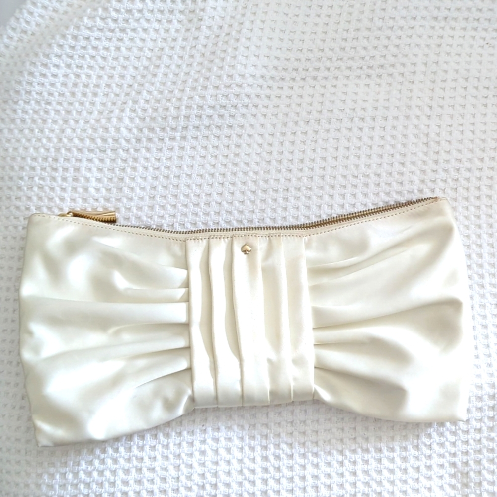 Kate Spade Bridal Satin Ivory Bow Clutch